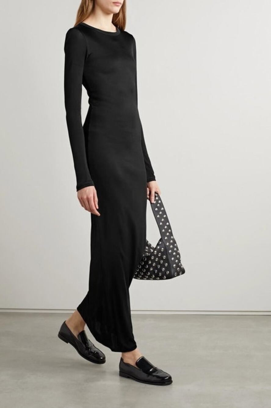 Khaite Women's Bayra Stretch Maxi Dress Slim Fit Long Sleeves Black XS NWT